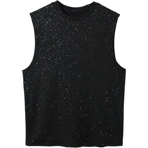 image:imageRoseSeek Mens Rhinestone Glitter Tank Top Crew Neck Sleeveless Tops Casual Party ClubwearBlack