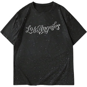 image:imageRoseSeek Mens Rhinestone T Shirts Glitter Crewneck Short Sleeve Casual Summer Tops Tee ShirtLetter Black