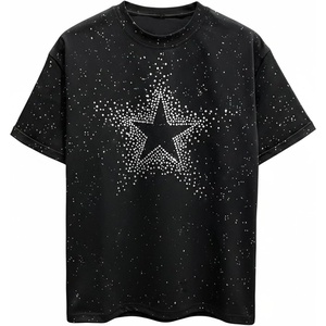 image:imageRoseSeek Mens Rhinestone T Shirts Glitter Crewneck Short Sleeve Casual Summer Tops Tee ShirtStar Black