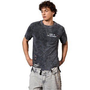 image:imageRoseSeek Mens Ripped Distressed Graphic Tees Short Sleeve Crew Neck Letter T Shirts Washed StreetwearBlack