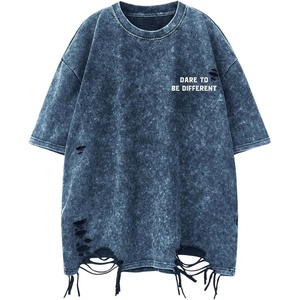 image:imageRoseSeek Mens Ripped Distressed Graphic Tees Short Sleeve Crew Neck Letter T Shirts Washed StreetwearBlue