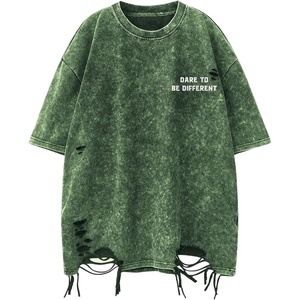 image:imageRoseSeek Mens Ripped Distressed Graphic Tees Short Sleeve Crew Neck Letter T Shirts Washed StreetwearGreen