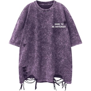 image:imageRoseSeek Mens Ripped Distressed Graphic Tees Short Sleeve Crew Neck Letter T Shirts Washed StreetwearPurple
