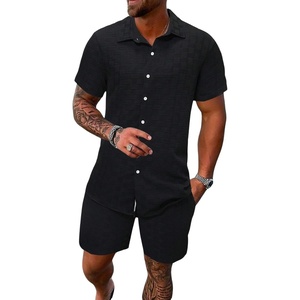 image:imageRoseSeek Mens Short Sets 2 Piece Outfits Button Down Linen Shirts and Short Sets Summer Beach OutfisPure Black