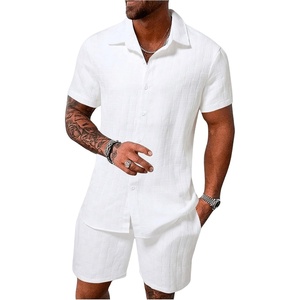 image:imageRoseSeek Mens Short Sets 2 Piece Outfits Button Down Linen Shirts and Short Sets Summer Beach OutfisWhite