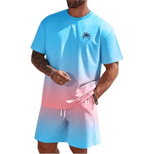 image:imageRoseSeek Mens Short Sets 2 Piece Outfits Tropical Graphic Tees and Shorts Sets Beach Vacation OutfitsBlue and Pink