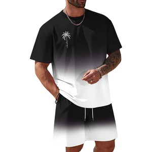 image:imageRoseSeek Mens Short Sets 2 Piece Outfits Tropical Graphic Tees and Shorts Sets Beach Vacation OutfitsOmbre Black White