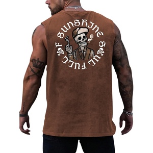 image:imageRoseSeek Mens Skull Graphic Summer Tank Tops Crew Neck Gym Workout Funny Sleeveless Tee Shirts for MensBrown
