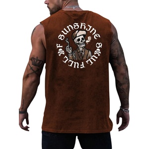 image:imageRoseSeek Mens Skull Graphic Summer Tank Tops Crew Neck Gym Workout Funny Sleeveless Tee Shirts for MensDark Brown