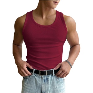 image:imageRoseSeek Mens Summer Tank Top Scoop Neck Knit Gym Workout Muscle Tank Undershirt Sleeveless ShirtsDark Red