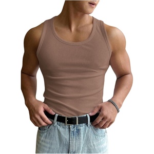 image:imageRoseSeek Mens Summer Tank Top Scoop Neck Knit Gym Workout Muscle Tank Undershirt Sleeveless ShirtsKhaki Brown