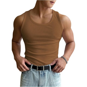 image:imageRoseSeek Mens Summer Tank Top Scoop Neck Knit Gym Workout Muscle Tank Undershirt Sleeveless ShirtsMedium Brown