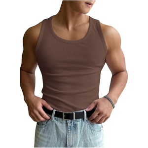 image:imageRoseSeek Mens Summer Tank Top Scoop Neck Knit Gym Workout Muscle Tank Undershirt Sleeveless ShirtsWarm Brown