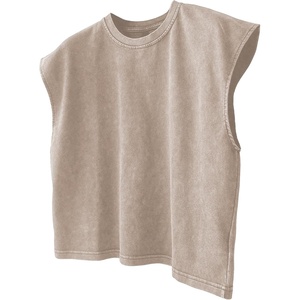 image:imageRoseSeek Mens Summer Washed Tank Tops Sleeveless Shirts Crewneck Cap Sleeve Crop Top Vintage Muscle T ShirtsApricot Khaki