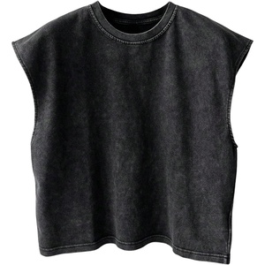 image:imageRoseSeek Mens Summer Washed Tank Tops Sleeveless Shirts Crewneck Cap Sleeve Crop Top Vintage Muscle T ShirtsBlack