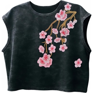 image:imageRoseSeek Mens Summer Washed Tank Tops Sleeveless Shirts Crewneck Cap Sleeve Crop Top Vintage Muscle T ShirtsBlack Floral