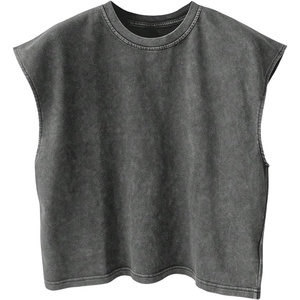 image:imageRoseSeek Mens Summer Washed Tank Tops Sleeveless Shirts Crewneck Cap Sleeve Crop Top Vintage Muscle T ShirtsDark Grey