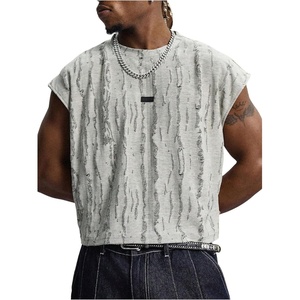 image:imageRoseSeek Mens Summer Washed Tank Tops Sleeveless Shirts Crewneck Cap Sleeve Crop Top Vintage Muscle T ShirtsRipped Grey