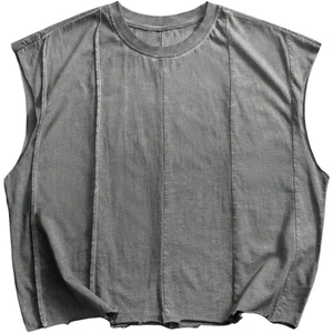 image:imageRoseSeek Mens Summer Washed Tank Tops Sleeveless Shirts Crewneck Cap Sleeve Crop Top Vintage Muscle T ShirtsVintage Grey