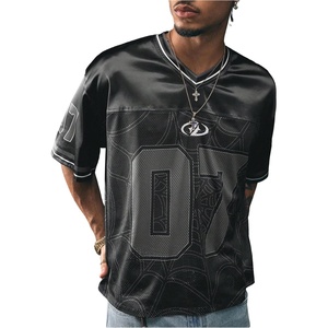 image:imageRoseSeek Mens Vintage Satin Jersey Shirts V Neck Short Sleeve Graphic Tees Basketball T Shirt StreetwearBlack