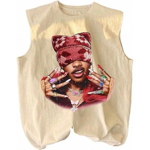 image:imageRoseSeek Retro Graphic Tank Top for Men Crew Neck Summer Sleeveless Tops Hippop StreetwearApricot Graphic