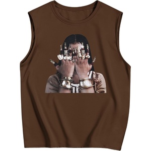 image:imageRoseSeek Retro Graphic Tank Top for Men Crew Neck Summer Sleeveless Tops Hippop StreetwearCoffee Brown