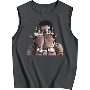 image:imageRoseSeek Retro Graphic Tank Top for Men Crew Neck Summer Sleeveless Tops Hippop StreetwearDark Grey