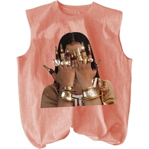 image:imageRoseSeek Retro Graphic Tank Top for Men Crew Neck Summer Sleeveless Tops Hippop StreetwearWarm Pink