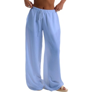 image:imageRoseSeek Womens Beach Cover Ups Wide Leg Loose Linen Pants Swimsuit Coverup Summer Vacation Outfits 2026Blue