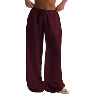 image:imageRoseSeek Womens Beach Cover Ups Wide Leg Loose Linen Pants Swimsuit Coverup Summer Vacation Outfits 2026Burgundy