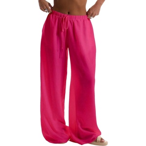 image:imageRoseSeek Womens Beach Cover Ups Wide Leg Loose Linen Pants Swimsuit Coverup Summer Vacation Outfits 2026Hot Pink