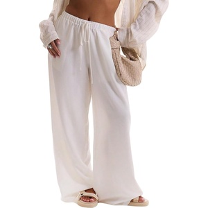 image:imageRoseSeek Womens Beach Cover Ups Wide Leg Loose Linen Pants Swimsuit Coverup Summer Vacation Outfits 2026Pure White