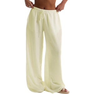 image:imageRoseSeek Womens Beach Cover Ups Wide Leg Loose Linen Pants Swimsuit Coverup Summer Vacation Outfits 2026Yellow Beige