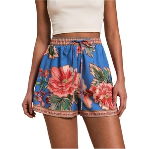 image:imageRoseSeek Womens Boho Floral Summer Shorts High Waisted Wide Leg Tropical Holiday Vacation ShortsBlue