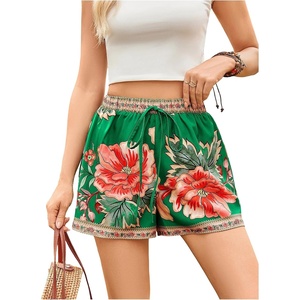 image:imageRoseSeek Womens Boho Floral Summer Shorts High Waisted Wide Leg Tropical Holiday Vacation ShortsGreen and Red