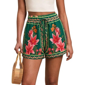 image:imageRoseSeek Womens Boho Floral Summer Shorts High Waisted Wide Leg Tropical Holiday Vacation ShortsMulticolor Green