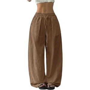 image:imageRoseSeek Womens Boho Wide Leg Linen Pants Drawstring Waist Casual Loose Trousers Vacation OutfitsPure Brown