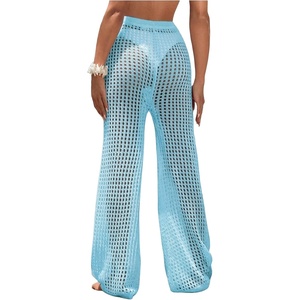 image:imageRoseSeek Womens Cover Up Beach Pants Hollow Out Drawstring High Elastic Waist Swimsuit Beach Cover Up PantsDusty Blue