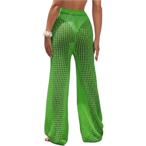 image:imageRoseSeek Womens Cover Up Beach Pants Hollow Out Drawstring High Elastic Waist Swimsuit Beach Cover Up PantsGreen