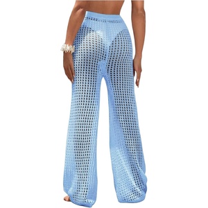 image:imageRoseSeek Womens Cover Up Beach Pants Hollow Out Drawstring High Elastic Waist Swimsuit Beach Cover Up PantsMint Blue