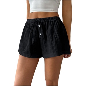 image:imageRoseSeek Womens Drawstring High Waisted Button Front Mini Shorts Loose Wide Leg Track Shorts Casual LoungeBlack