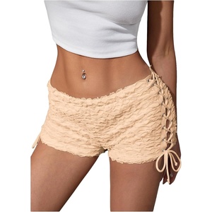 image:imageRoseSeek Womens Drawstring Lace Up Frill Drop Waist Shorts Skinny Y2k Summer Mini ShortsApricot