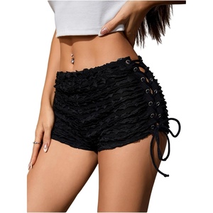 image:imageRoseSeek Womens Drawstring Lace Up Frill Drop Waist Shorts Skinny Y2k Summer Mini ShortsBlack