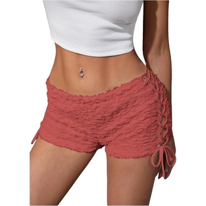 image:imageRoseSeek Womens Drawstring Lace Up Frill Drop Waist Shorts Skinny Y2k Summer Mini ShortsCoral Pink