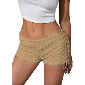 image:imageRoseSeek Womens Drawstring Lace Up Frill Drop Waist Shorts Skinny Y2k Summer Mini ShortsKhaki