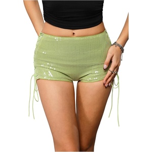image:imageRoseSeek Womens Lace Up Rhinestone Leopard Shorts Elastic Low Waist Y2K Bodycon Mini Shorts ClubwearGreen
