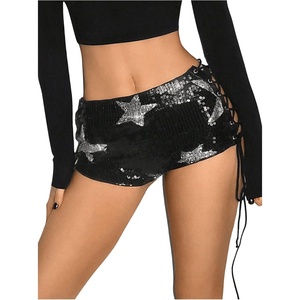 image:imageRoseSeek Womens Lace Up Rhinestone Leopard Shorts Elastic Low Waist Y2K Bodycon Mini Shorts ClubwearStar Black