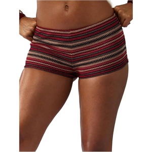 image:imageRoseSeek Womens Micro Shorts Striped Knit Crochet Mini Shorts Y2K Color Block Low Rise Beach Festival OutfitsBurgundy