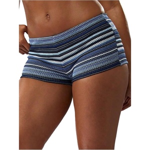image:imageRoseSeek Womens Micro Shorts Striped Knit Crochet Mini Shorts Y2K Color Block Low Rise Beach Festival OutfitsDeep Blue