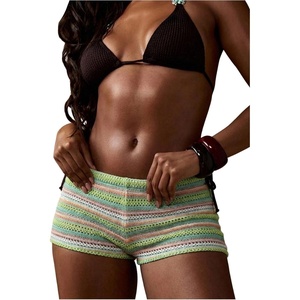 image:imageRoseSeek Womens Micro Shorts Striped Knit Crochet Mini Shorts Y2K Color Block Low Rise Beach Festival OutfitsGreen